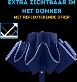 Stormparaplu - Paraplu - Opvouwbaar - Reflecterend - Automatisch Omgekeerd Uitklapsysteem - Windbestendig Tot 140 Km/h - Incl. Luxe Beschermhoes -Regenjas En Paraplu 1123x1200 1