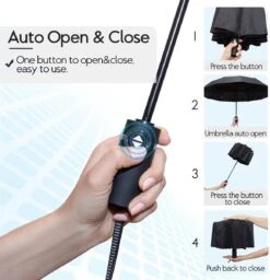 Beefree Automatische MONSTER Stormparaplu Met 16 Panelen Ø 104 Cm - Zwart -Regenjas En Paraplu 1160x1200 1