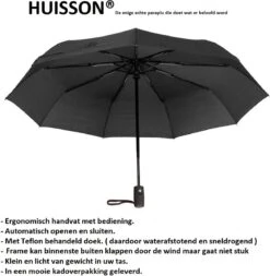 HUISSON Paraplu Stormparaplu Automatisch Uit En Inklapbaar Opvouwbaar Lichtgewicht 330 Gram Windproof Zwart -Regenjas En Paraplu 1170x1200