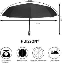HUISSON Paraplu Stormparaplu Automatisch Uit En Inklapbaar Opvouwbaar Lichtgewicht 330 Gram Windproof Zwart -Regenjas En Paraplu 1175x1200 1
