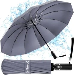 Storm Paraplu Opvouwbaar - Grijs - Polsband - Automatisch Uitklapbaar - Tot 100km P/u Windproof - 110 Cm - 12 Panelen