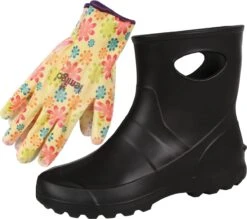 Zwarte Rubberen Dameslaarzen Compleet Met Tuinhandschoenen Maat - 39