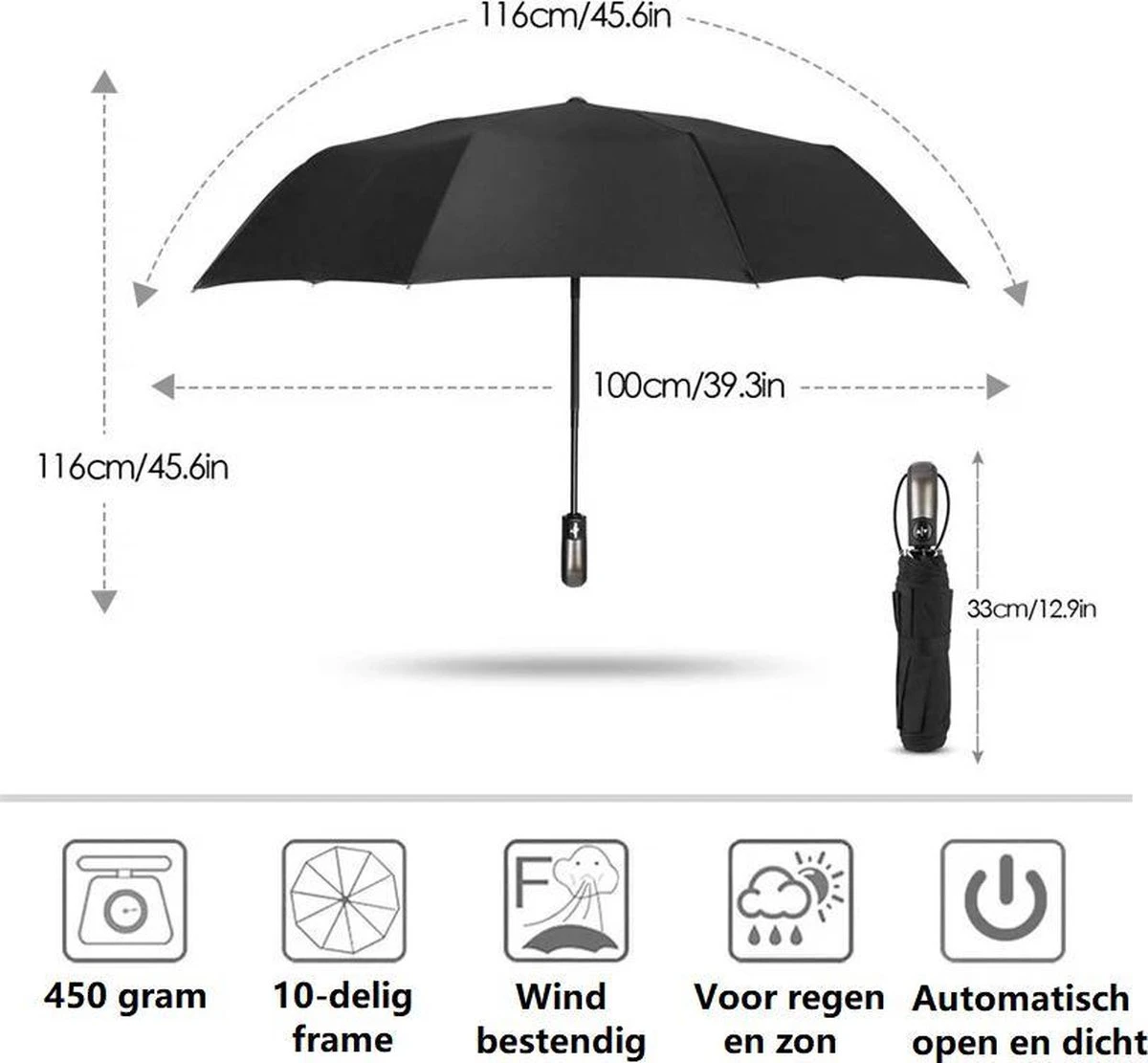 Paraplu - Stormparaplu - Automatisch uitklapbaar - Opvouwbaar - Zwart - 110 cm XL - Open en dicht knop - Stormbestendig tot 140 k/m Paraplu - Stormparaplu - Automatisch Uitklapbaar - Opvouwbaar - Zwart - 110 Cm XL - Open En Dicht Knop - Stormbestendig Tot 140 K/m -Regenjas En Paraplu 1200x1111 1