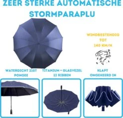 Stormparaplu - Paraplu - Opvouwbaar - Reflecterend - Automatisch Omgekeerd Uitklapsysteem - Windbestendig Tot 140 Km/h - Incl. Luxe Beschermhoes -Regenjas En Paraplu 1200x1156 3