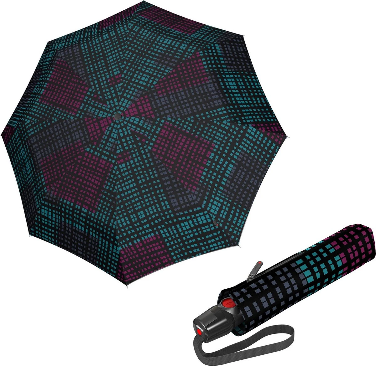 Knirps T-200 Duomatic opvouwbare paraplu M - 2Structure Raspberry Knirps T-200 Duomatic Opvouwbare Paraplu M - 2Structure Raspberry -Regenjas En Paraplu