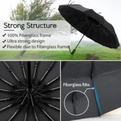 Beefree Automatische MONSTER Stormparaplu Met 16 Panelen Ø 104 Cm - Zwart -Regenjas En Paraplu 1200x1200 154