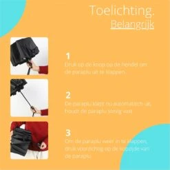 Bushifi Stormparaplu Paraplu - Opvouwbaar - Zwart - 10 Panelen - Polsband -Regenjas En Paraplu 1200x1200 159