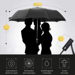 Storm Paraplu Opvouwbaar - Grijs - Polsband - Automatisch Uitklapbaar - Tot 100km P/u Windproof - 110 Cm - 12 Panelen -Regenjas En Paraplu 1200x1200 169