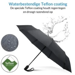 Volcan Stormparaplu Opvouwbaar - Stormparaplu's - Inklapbaar - Ø 105 Cm - Windproof Tot 100km P/u - Grote Paraplu - Automatisch - Zwart -Regenjas En Paraplu 1200x1200 193