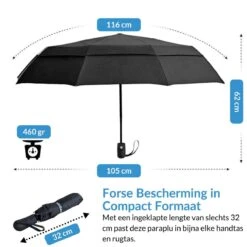Volcan Stormparaplu Opvouwbaar - Stormparaplu's - Inklapbaar - Ø 105 Cm - Windproof Tot 100km P/u - Grote Paraplu - Automatisch - Zwart -Regenjas En Paraplu 1200x1200 194