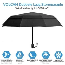 Volcan Stormparaplu Opvouwbaar - Stormparaplu's - Inklapbaar - Ø 105 Cm - Windproof Tot 100km P/u - Grote Paraplu - Automatisch - Zwart -Regenjas En Paraplu 1200x1200 195