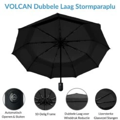 Volcan Stormparaplu Opvouwbaar - Stormparaplu's - Inklapbaar - Ø 105 Cm - Windproof Tot 100km P/u - Grote Paraplu - Automatisch - Zwart -Regenjas En Paraplu 1200x1200 199