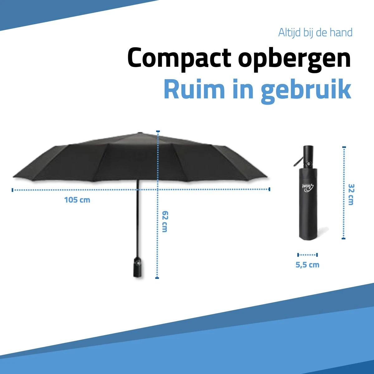 GOAT Outdoor® stormparaplu - Paraplu - Opvouwbaar - Windproof tot 100kmp/u - ⌀ 105 cm - Paraplu - Zwart GOAT Outdoor® Stormparaplu - Paraplu - Opvouwbaar - Windproof Tot 100kmp/u - ⌀ 105 Cm - Paraplu - Zwart -Regenjas En Paraplu 1200x1200 206