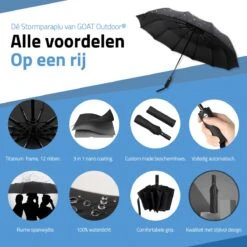 GOAT Outdoor® Stormparaplu - Paraplu - Opvouwbaar - Windproof Tot 100kmp/u - ⌀ 105 Cm - Paraplu - Zwart 8 GOAT Outdoor® Stormparaplu - Paraplu - Opvouwbaar - Windproof Tot 100kmp/u - ⌀ 105 Cm - Paraplu - Zwart -Regenjas En Paraplu 1200x1200 210