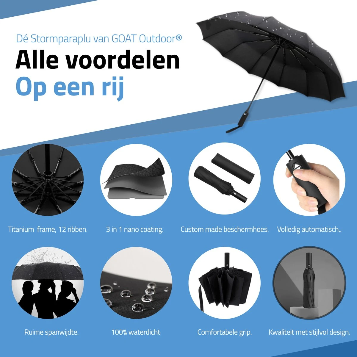 GOAT Outdoor® stormparaplu - Paraplu - Opvouwbaar - Windproof tot 100kmp/u - ⌀ 105 cm - Paraplu - Zwart GOAT Outdoor® Stormparaplu - Paraplu - Opvouwbaar - Windproof Tot 100kmp/u - ⌀ 105 Cm - Paraplu - Zwart -Regenjas En Paraplu 1200x1200 210