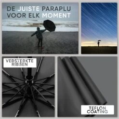 Stormparaplu Opvouwbaar - Paraplu - Automatische Stormparaplu - Tot 110km P/u Windproof - 12 Ribben 4 Stormparaplu Opvouwbaar - Paraplu - Automatische Stormparaplu - Tot 110km P/u Windproof - 12 Ribben -Regenjas En Paraplu 1200x1200 224
