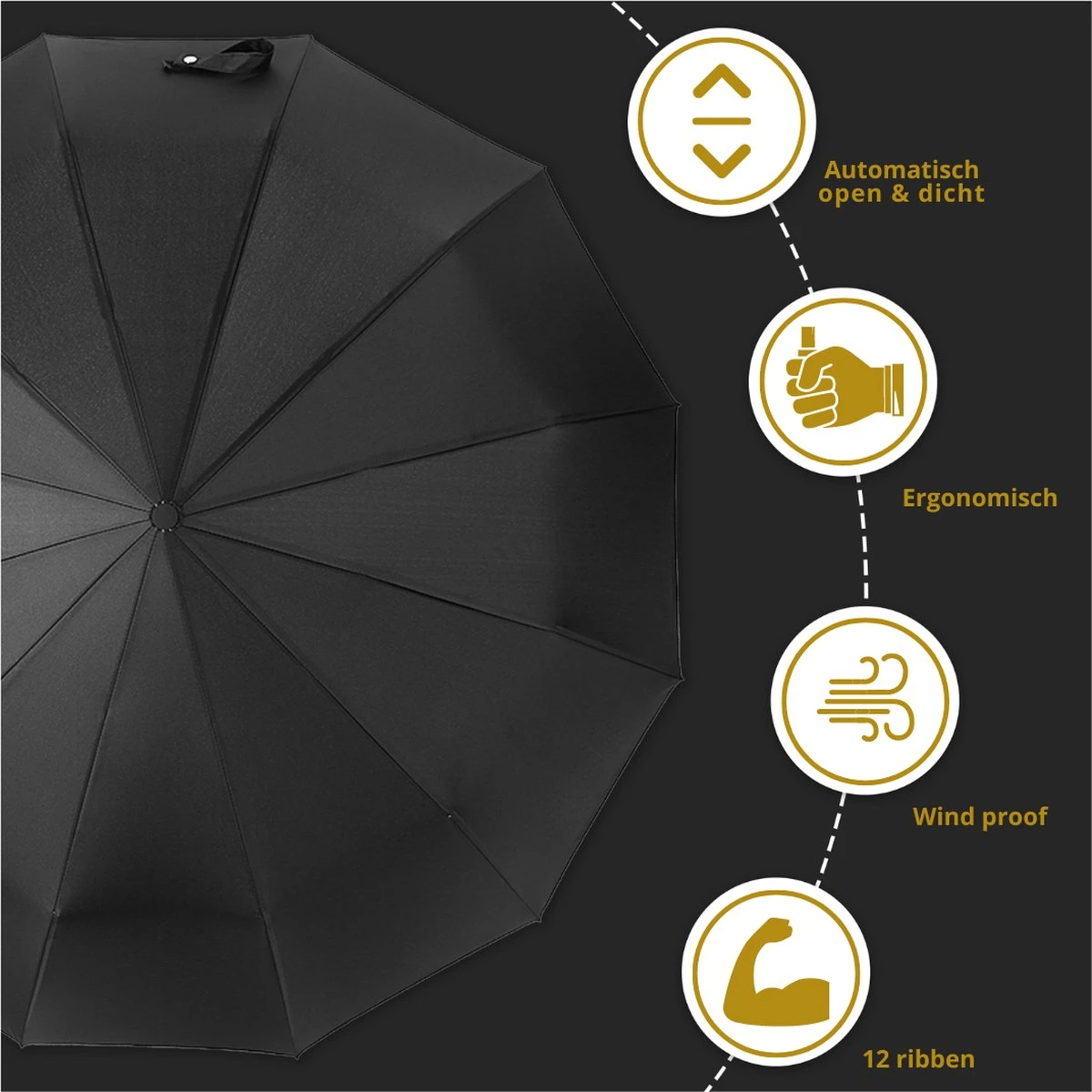 Stormparaplu opvouwbaar - Paraplu - Automatische Stormparaplu - Tot 110km p/u Windproof - 12 Ribben Stormparaplu Opvouwbaar - Paraplu - Automatische Stormparaplu - Tot 110km P/u Windproof - 12 Ribben -Regenjas En Paraplu 1200x1200 225