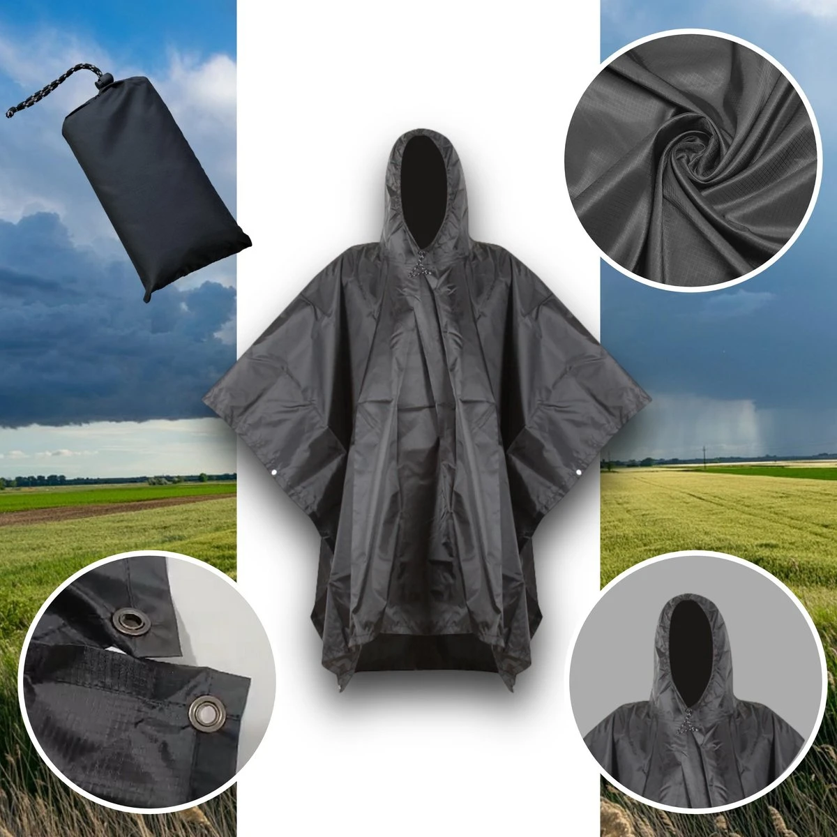 Regenponcho / Fietsponcho Herbruikbaar voor Volwassenen ( Dames en Heren ) - 200x110cm - 100% Ripstop Polyester - Zwart Regenponcho / Fietsponcho Herbruikbaar Voor Volwassenen ( Dames En Heren ) - 200x110cm - 100% Ripstop Polyester - Zwart -Regenjas En Paraplu 1200x1200 313