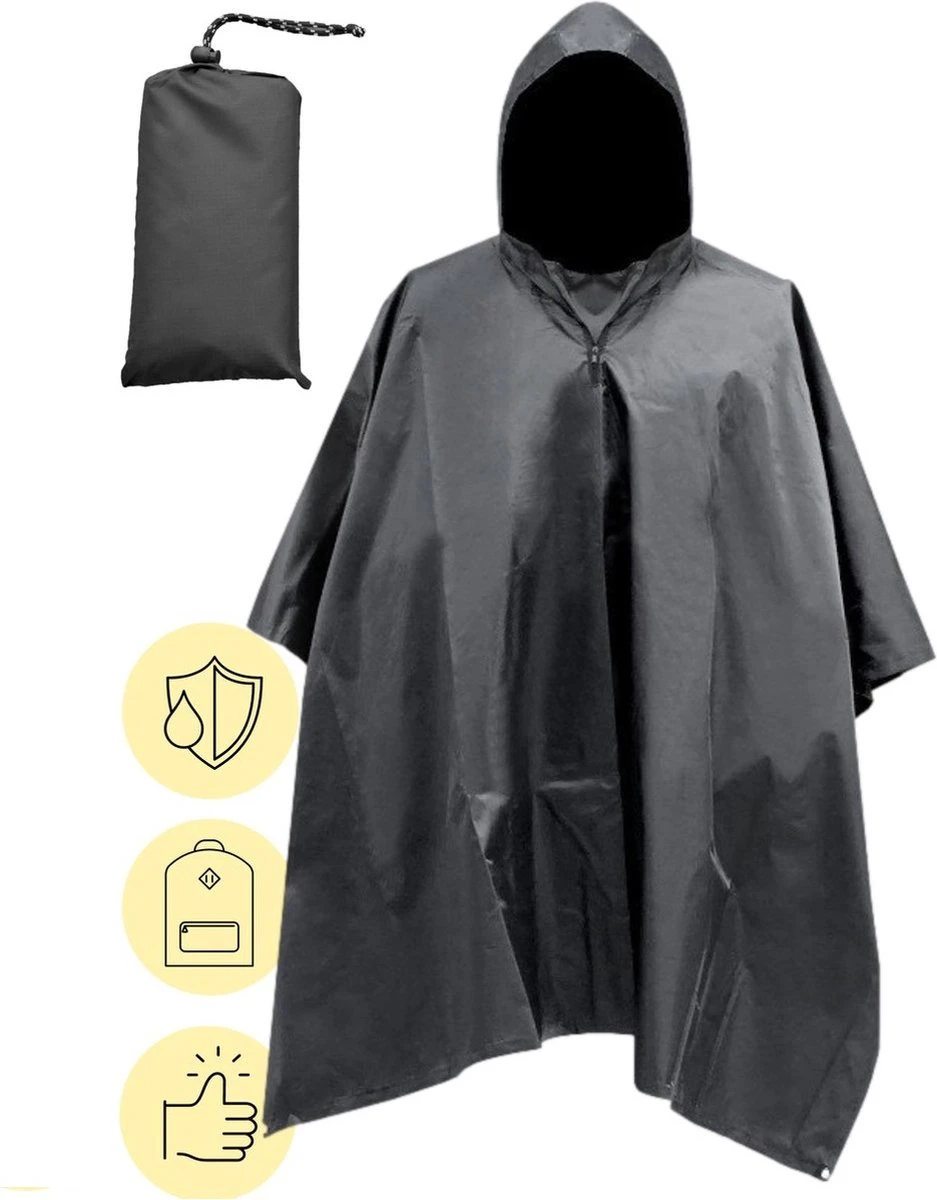 Regenponcho / Fietsponcho Herbruikbaar voor Volwassenen ( Dames en Heren ) - 200x110cm - 100% Ripstop Polyester - Zwart Regenponcho / Fietsponcho Herbruikbaar Voor Volwassenen ( Dames En Heren ) - 200x110cm - 100% Ripstop Polyester - Zwart -Regenjas En Paraplu 937x1200 1